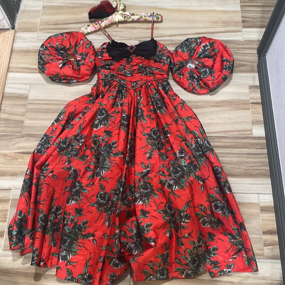 PLAISIR TOKYO DRESS COMPANY VINTAGE RED FLORAL COCKTAIL/ PROM DRESS